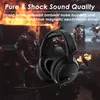 A gaming headset is shown in the foreground with a background image of a video game scene. Produktbild-Vorschau