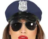 Close-up of a person wearing a police hat and sunglasses. Produktbild-Vorschau