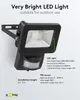 A diagram of an LED floodlight with a motion sensor, highlighting its features. Produktbild-Vorschau