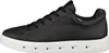 A side view of a black leather sneaker with a white sole. Produktbild-Vorschau