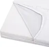 A close-up view of a white mattress cover with a zipper partially open, revealing a white foam insert. Produktbild-Vorschau