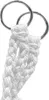 Close-up of two metal rings with white ropes attached, forming a braided pattern. Produktbild-Vorschau
