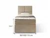 A front view of a beige upholstered bed with a headboard, mattress, and base, against a white background. Dimensions are indicated with arrows and text. Náhľad obrázku produktu