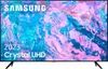 A Samsung Crystal UHD TV is shown with marketing text overlaid on the screen. Produktbild-Vorschau