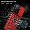 A red and black phone case with a ring holder is shown attached to a car vent mount. Produktbild-Vorschau