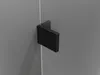 A close-up view of a black shower door hinge on a gray background. Produktbild-Vorschau