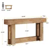 A diagram showing the dimensions of a wooden console table, with a small illustration of a person for scale. Produktbild-Vorschau