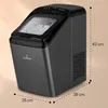A dark gray ice maker with dimensions indicated by dashed lines and text labels. Produktbild-Vorschau