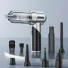 A cordless vacuum cleaner with multiple attachments is displayed against a light gray background. Produktbild-Vorschau