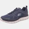 A single navy blue Skechers athletic shoe is shown against a white background. Voir les images du produit