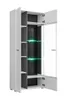 A tall, narrow cabinet with glass doors and shelves illuminated by green LEDs. Produktbild-Vorschau