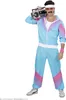A man wearing an 80s-style tracksuit and holding a boombox over his shoulder, posing against a white background. Produktbild-Vorschau