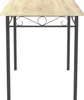 A table with a wooden top and black metal legs, shown from the front. Náhled obrázku produktu