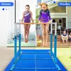 Split image showing a gymnastics bar indoors and outdoors with children using it. Anteprima dell’immagine prodotto