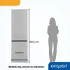 A refrigerator is shown next to a person for size comparison. Dimensions are indicated. Produktbild-Vorschau