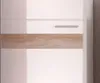 A close-up of a white cabinet with a horizontal wood-grain accent and a silver handle. Anteprima dell’immagine prodotto