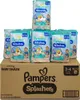 A cardboard box filled with Pampers Splashers diapers, with several packs stacked on top. Produktbild-Vorschau
