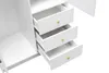 Interior view of a white wardrobe with three open drawers, each with a gold knob. Produktbild-Vorschau