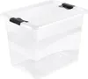 A clear, well-lit studio shot of a transparent storage box with black clasps. Náhled obrázku produktu