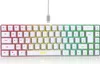 A white mechanical keyboard with RGB backlighting and a USB-C cable. Produktbild-Vorschau