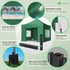 A diagram illustrating the features of a green pop-up gazebo. Produktbild-Vorschau