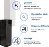 Diagram illustrating features of a cabinet, with product images on the left. Produktbild-Vorschau