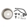 A stainless steel sink and its plumbing accessories are laid out on a white background. Náhled obrázku produktu