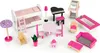 A collection of dollhouse furniture and accessories arranged on a white background. Produktbild-Vorschau