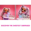 A collage of two images showing a doll interacting with a toy cafe set. The text "DISCOVER THE SWEETEST SURPRISES!" is displayed below the images. Podgląd zdjęcia produktu