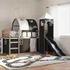 vidaXL Etagenbett mit Rutsche und Gardinen Weiß und Schwarz Produktbild-Vorschau 2