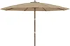 A taupe patio umbrella with a wooden pole is shown against a white background. Voir les images du produit