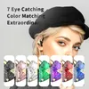 A woman wearing headphones is shown with multiple color options of earbuds displayed below her. Produktbild-Vorschau