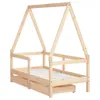 A wooden children's bed frame with two drawers underneath, shown against a white background. Produktbild-Vorschau