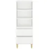 A white highboard with wooden legs against a white background. Produktbild-Vorschau