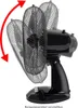 A black oscillating fan is shown from the side with red arrows indicating its adjustable tilt. Anteprima dell’immagine prodotto