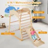 A child is playing on a wooden climbing structure indoors, with decorative wall stickers in the background. Produktbild-Vorschau