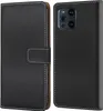 A black flip-style phone case for an OPPO Find X3 Pro is shown from two angles. Produktbild-Vorschau