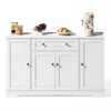 A white sideboard with various items on top, including coffee, fruit, and a coffee maker. Voir les images du produit