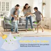 A family is playing in a living room with green leaves floating around them. Produktbild-Vorschau