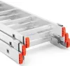 A close-up view of the bottom sections of a folded aluminum ladder. Produktbild-Vorschau