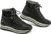 Two black high-top sneakers with leopard print accents and white soles are displayed against a white background. Anteprima dell’immagine prodotto