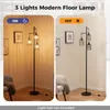A split image showing a modern floor lamp in two states: on and off, in a room setting. Podgląd zdjęcia produktu