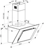 A technical drawing with dimensions of a range hood. Produktbild-Vorschau