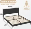 A diagram of a black upholstered bed frame with dimensions and weight capacity indicated. Náhled obrázku produktu
