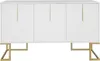 A white sideboard with gold handles and legs, shown against a white background. Voir les images du produit