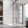 A modern bathroom with a walk-in shower, washing machine, and large window. Podgląd zdjęcia produktu