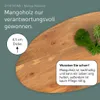 A close-up of a wooden tabletop with decorative plants and text overlays highlighting product features. Voir les images du produit