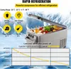 A portable refrigerator filled with drinks and food, with a graph showing its cooling performance. Voir les images du produit