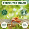 A dried dog chew product is presented with marketing text and icons. Produktbild-Vorschau