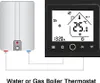A diagram showing a water or gas boiler connected to a smart thermostat. Produktbild-Vorschau